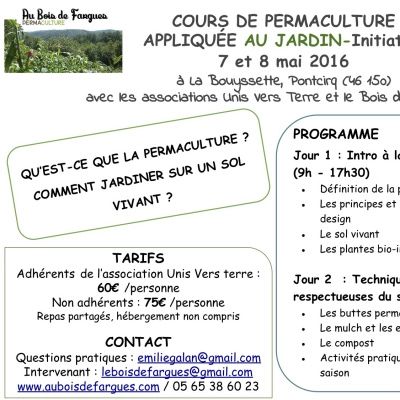 Permaculture Appliquée au Jardin, 7&8 Mai, Lot (46)