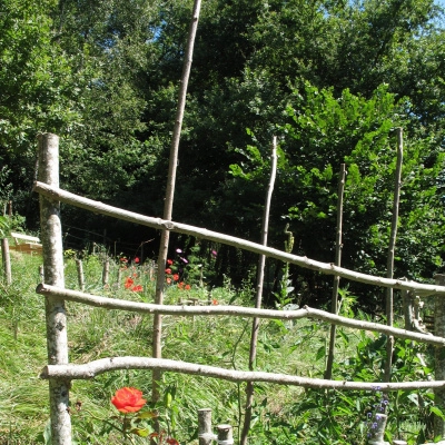 Barrière de branches et fleurs