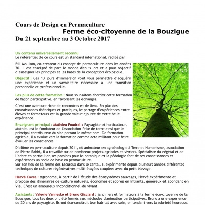 Cours de Design en Permaculture Ferme Éco-Citoyenne de la Bouzigue (31)